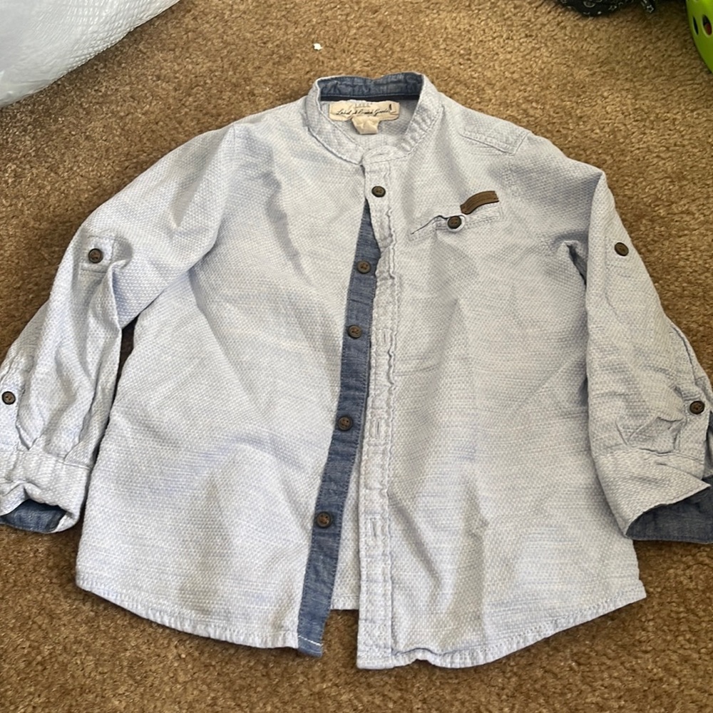 button up dressy beach top woven cotton 3/4 sleeve kids children’s faux collar